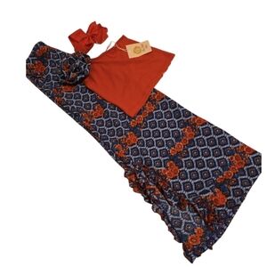 NWT Mia Belle Girls Red/Blue Floral Ruffle Top&Palazzo Pants Set Sz 6 +FREE Bow